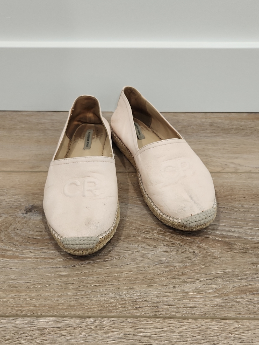 Country Road Women's Pale Pink Leather Espadrille Flats Size 39